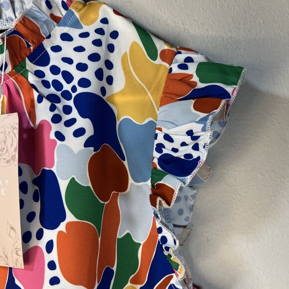 Emery Rose Women’s XL Colorful Short Sleeve Ruffle Top NWT Mock NecK summer - Picture 6 of 11